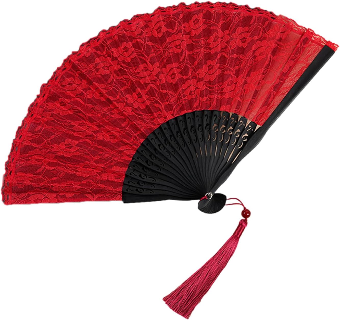 Vintage Handheld Folding Fan with Flower Lace Design Elegant Folding Hand Performance Dance Party Accessory