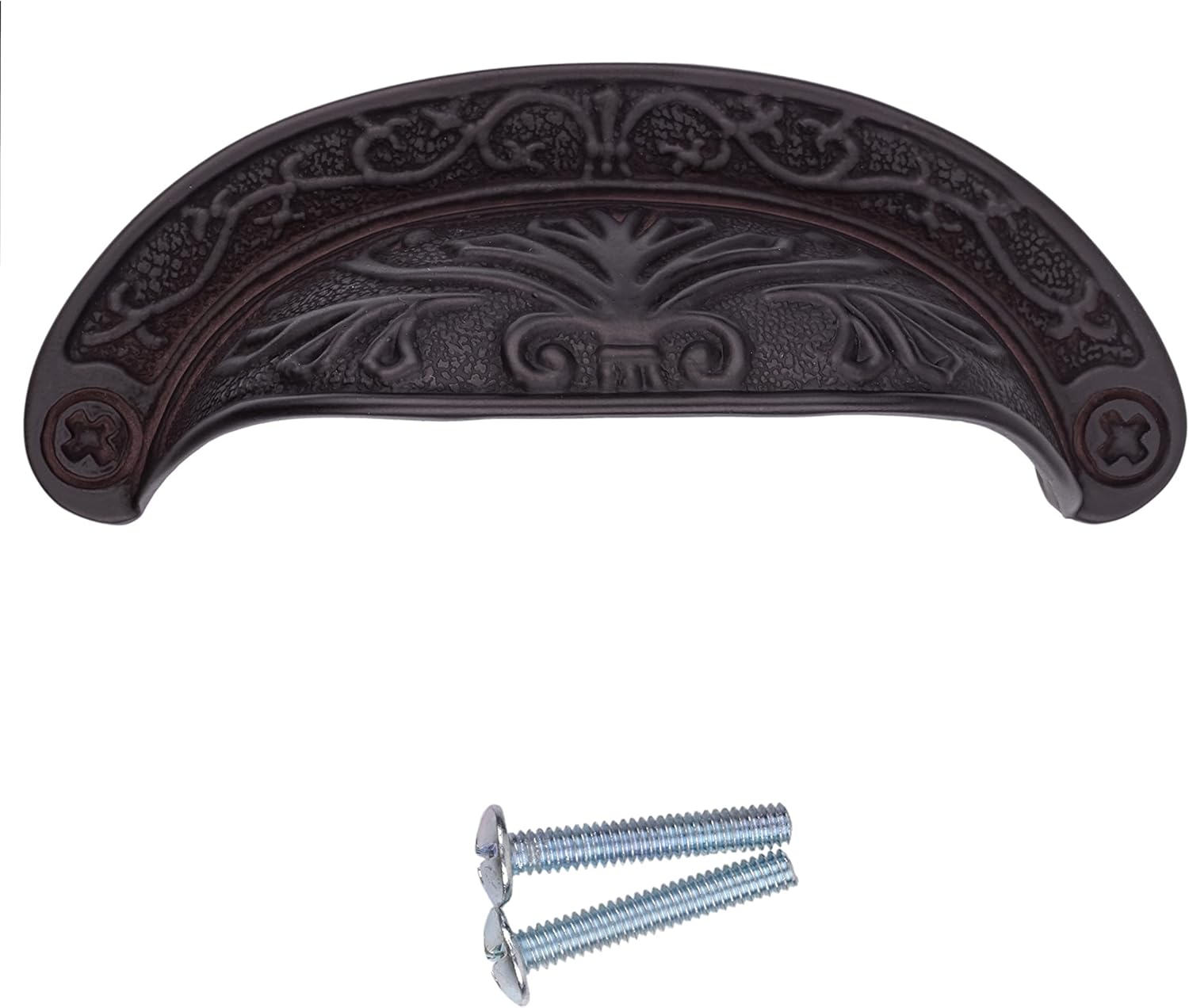 Baroque Scroll Work Oil Rubbed Bronze Drawer Bin Pull | Centers: 2 1/2" | Cup Pull Handle for Antique Cabinet Door, Dresser Drawer, Desk | Furniture Reproduction Hardware | CB4-MOB (10)