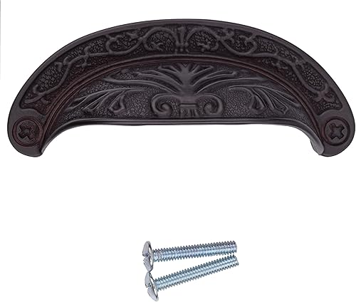 Miniatura 4 de Tirador de cubo de cajón de bronce aceitado barroco  Centros 2 12 pulgadas  Mango de taza para puerta de gabinete antigua, cajón de aparador,