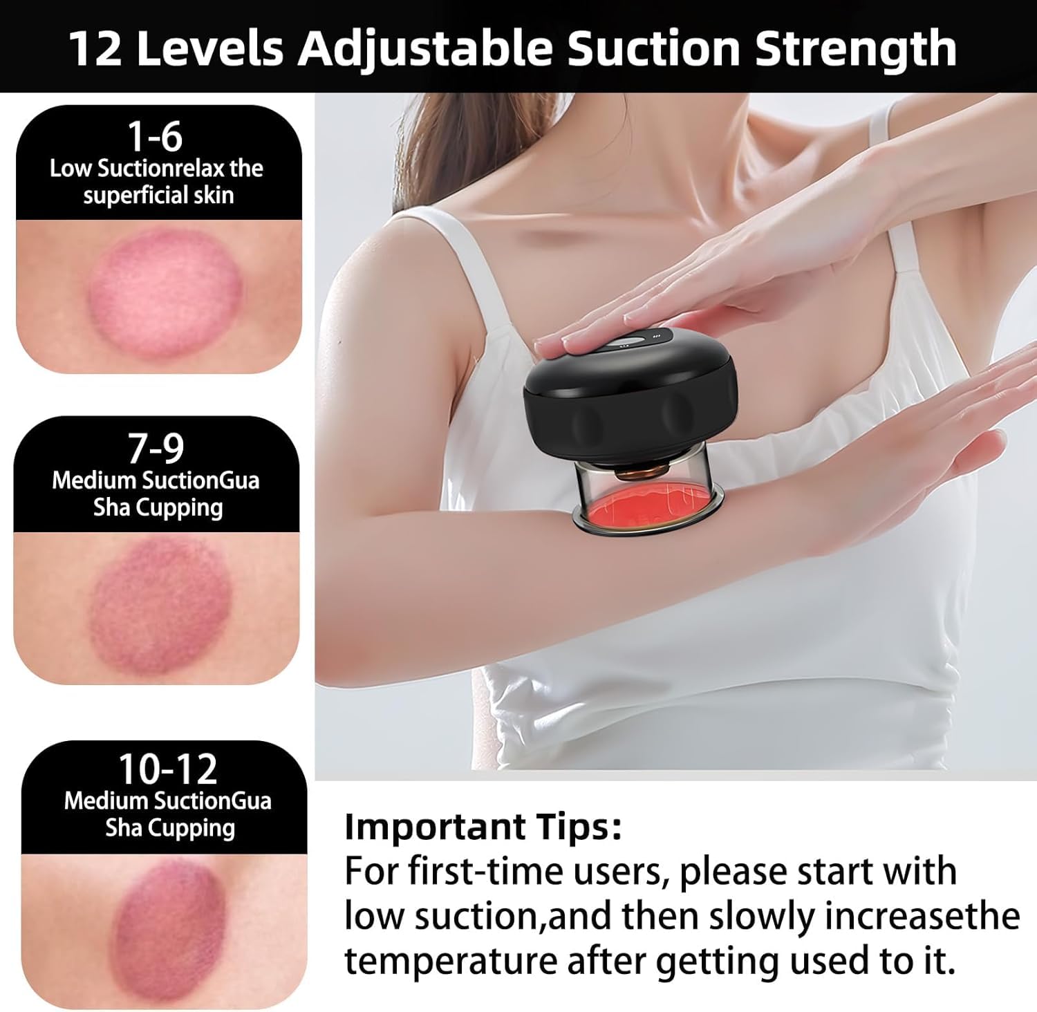 Ventosas Fisioterapia, Infrarrojos Vacumterapia Ventosa Electrica Masaje con 3 Cupping, 12 Etapas de Temperatura/Succión Conjunto ventosas Masajeador para Alivio del Dolor Relajación