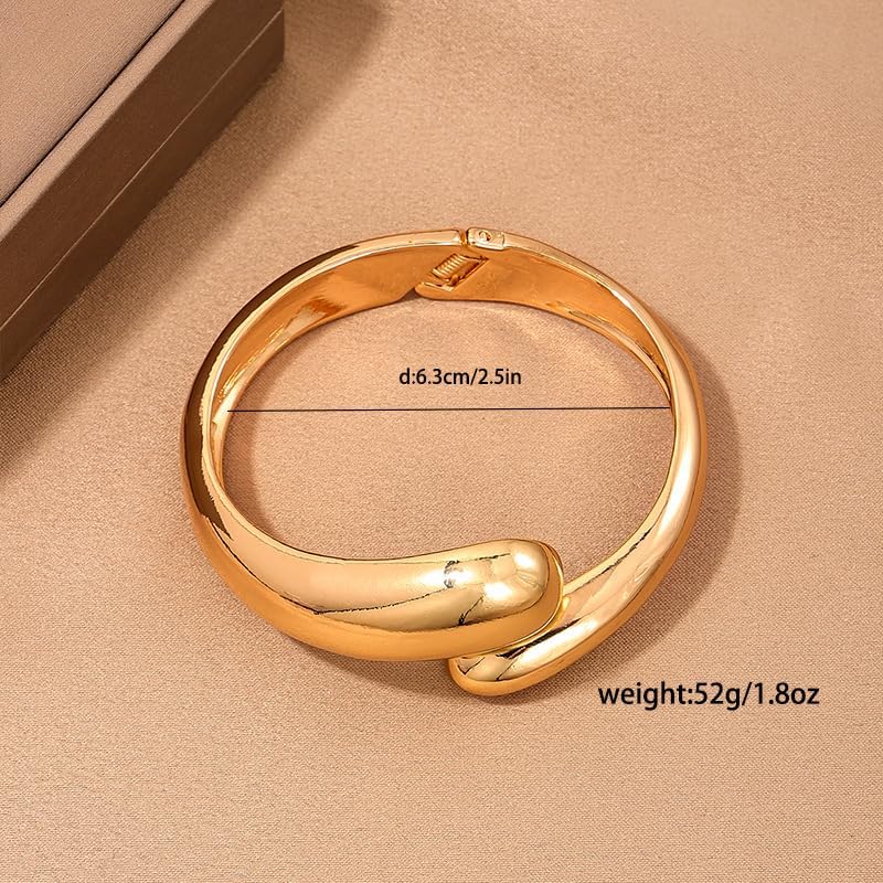 Chunky Gold Cuff Bangle Bracelets for Women - Gold Polished Trendy Twisted Hinged Cuff Open Wide Waterdrop Bangle Chunky Gold Bracelet Minimalist Bangle Jewelry Gift - Image 8