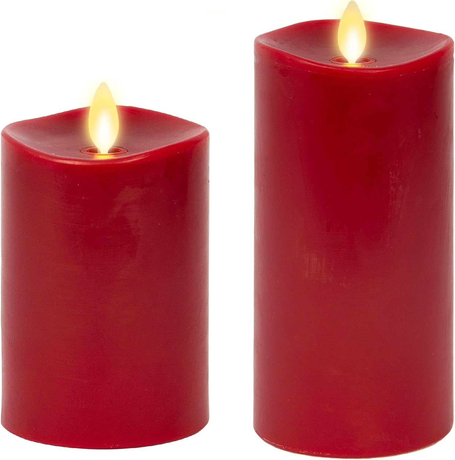 Luminara Bundle Set of 2 Moving Flame Burgundy Flameless LED Candle 4.5" + 6.5"