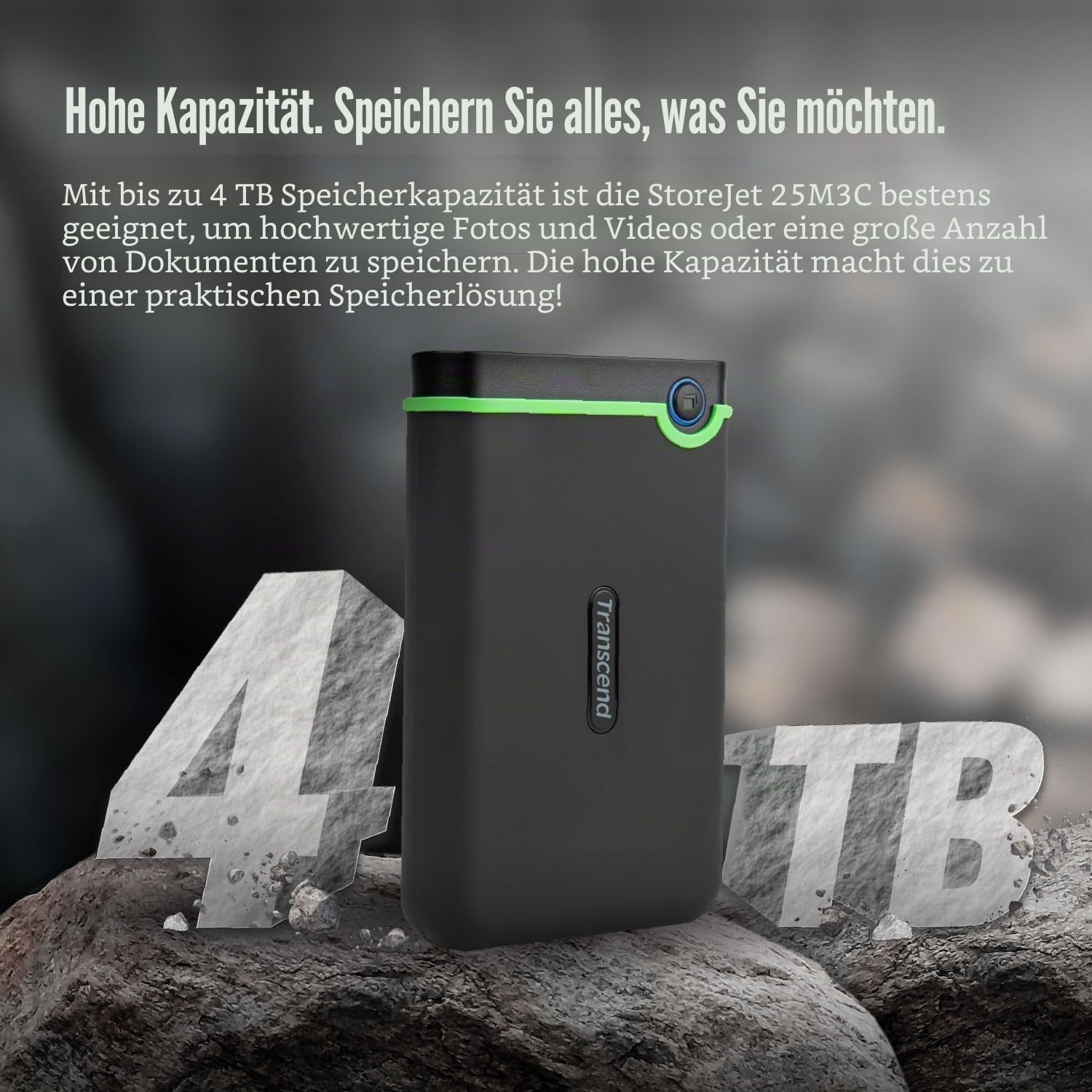 Transcend StoreJet 25M3C 2TB Externe Festplatte, USB Type-C, Anti-Schock (Militärstandard), USB 3.1 Gen 1, 2.5 Zoll, Eisengrau| Ideal für MacBook, iPad Pro & USB-C Laptops