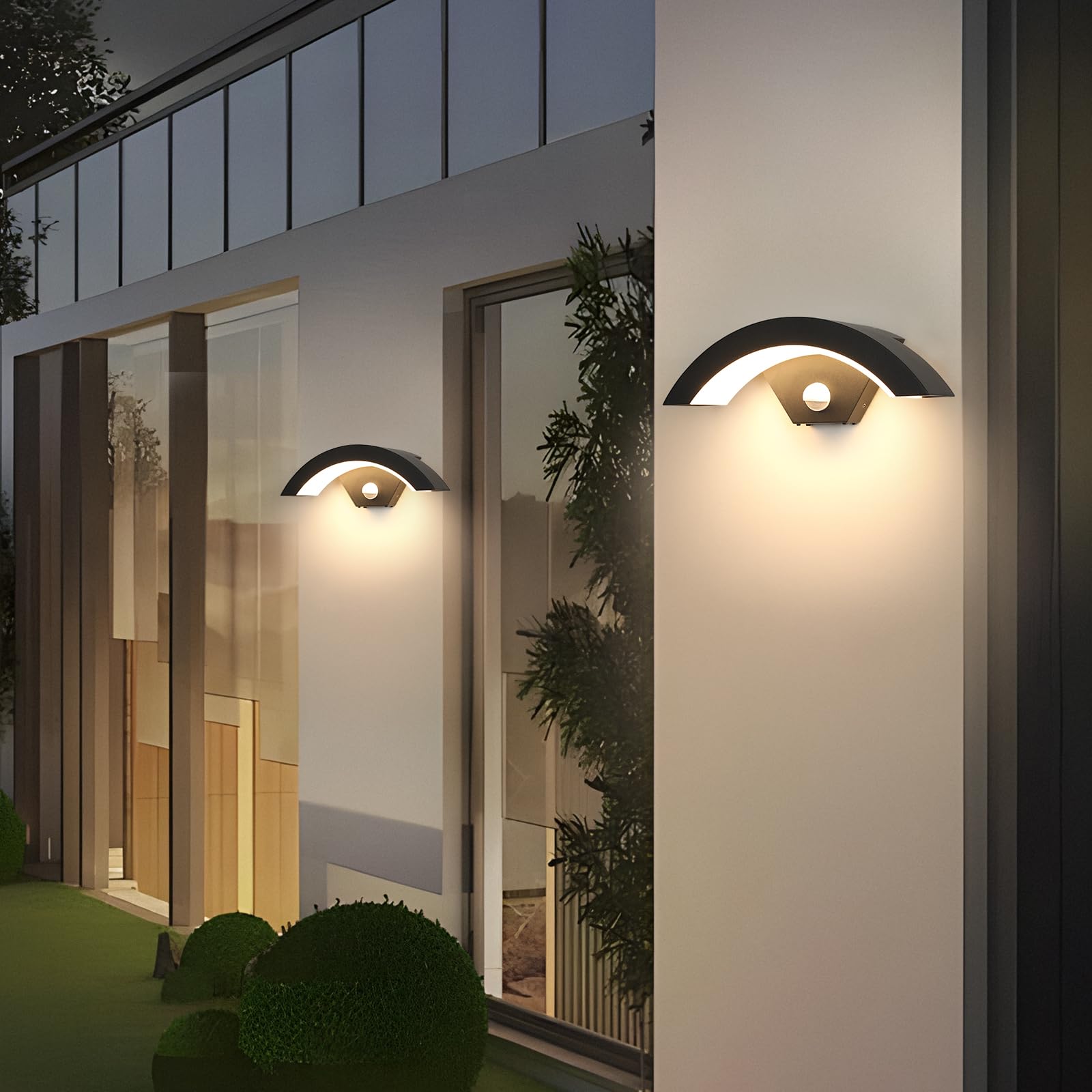 DELIPOP 24W Außenwandleuchte mit Bewegungsmelder, 2 Stück IP65 LED Außenlampe 3000K Warmweiß, Schwarz Wandleuchte Außen Aluminium für Garten Terrasse Balkon Eingang Garage | Bewegungsmelder mit Reichweite 3-8 m und Automatischer Abschaltung