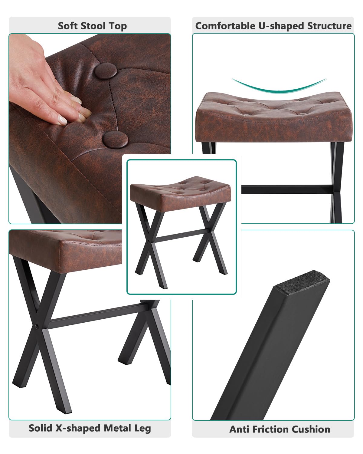 IBUYKE Tabouret de vanité PU, Chaise de Maquillage, Marron foncé WBD019Z | Square Ottoman Seat Footrest Multi-Use Petite Table latérale Chambre à coucher Salon