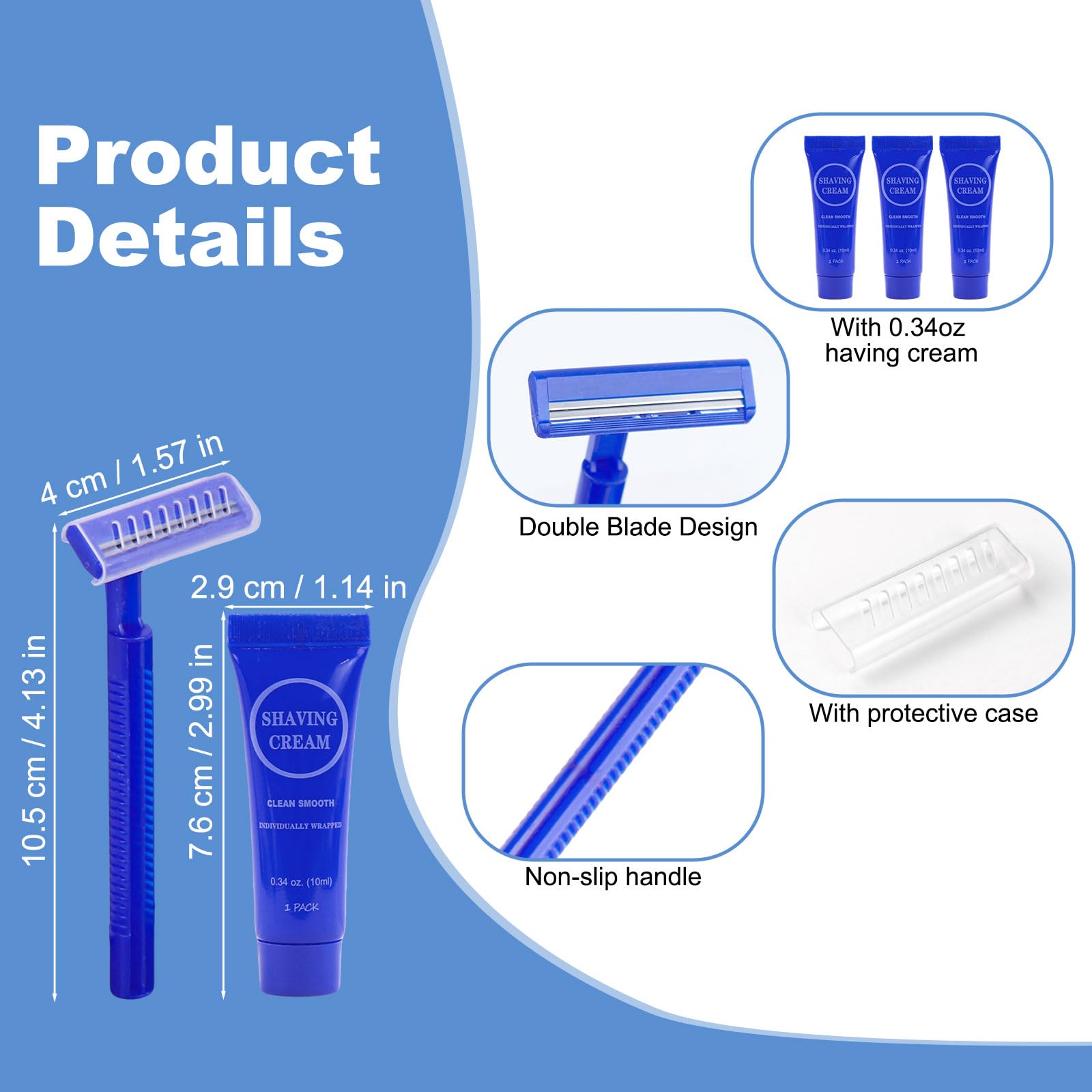 Disposable Razor with 0.34oz Shaving Cream, Individually Wrapped Manual Twin Blade Razors in Bulk, Smooth Shaving Razors Toiletries for Hotel Charity Camping Travel Homeless (60)