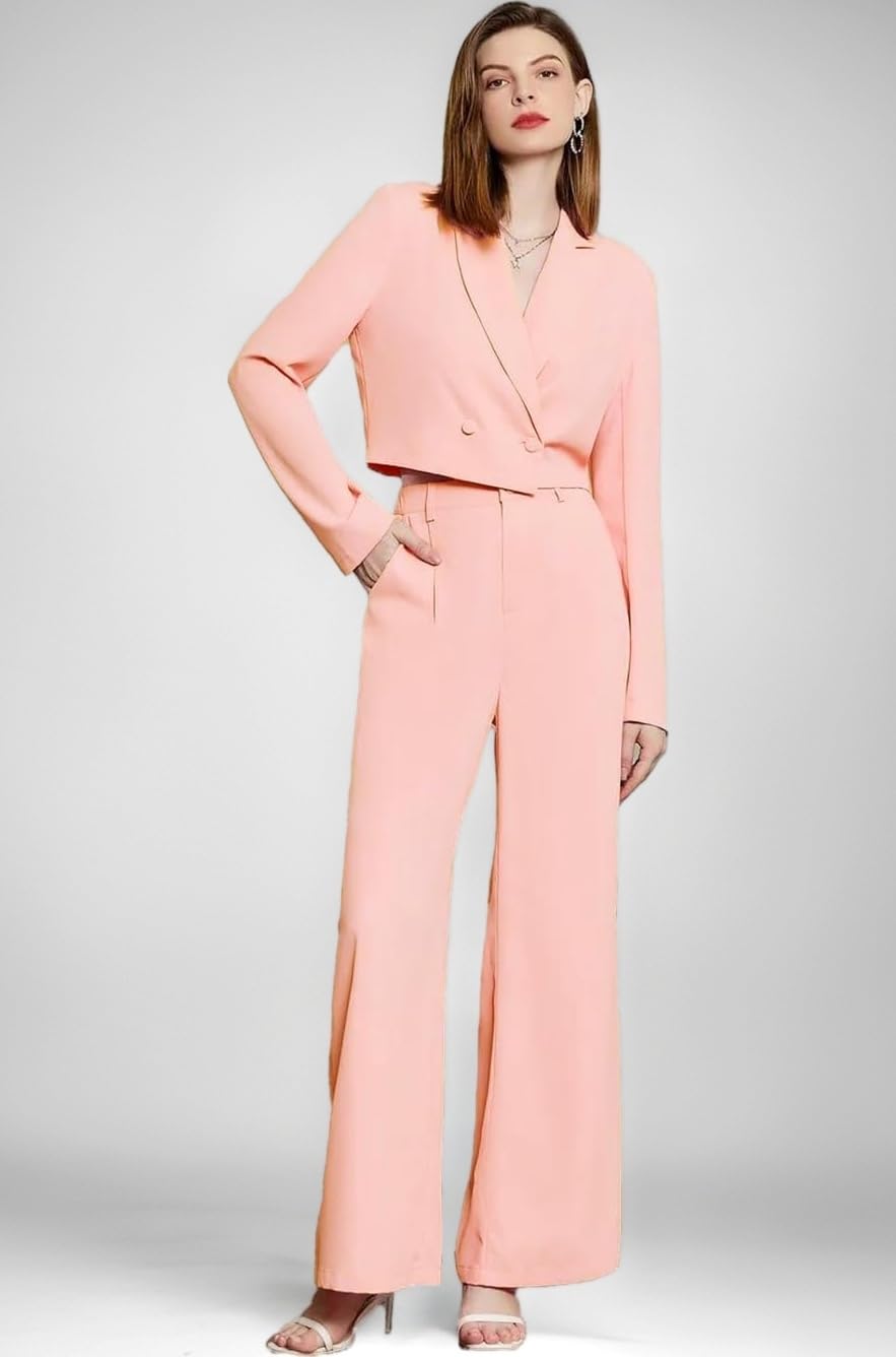 KOTTY Women's Solid Relaxed Fit Full Sleeve Co-ord Blazer and Trouser Set.