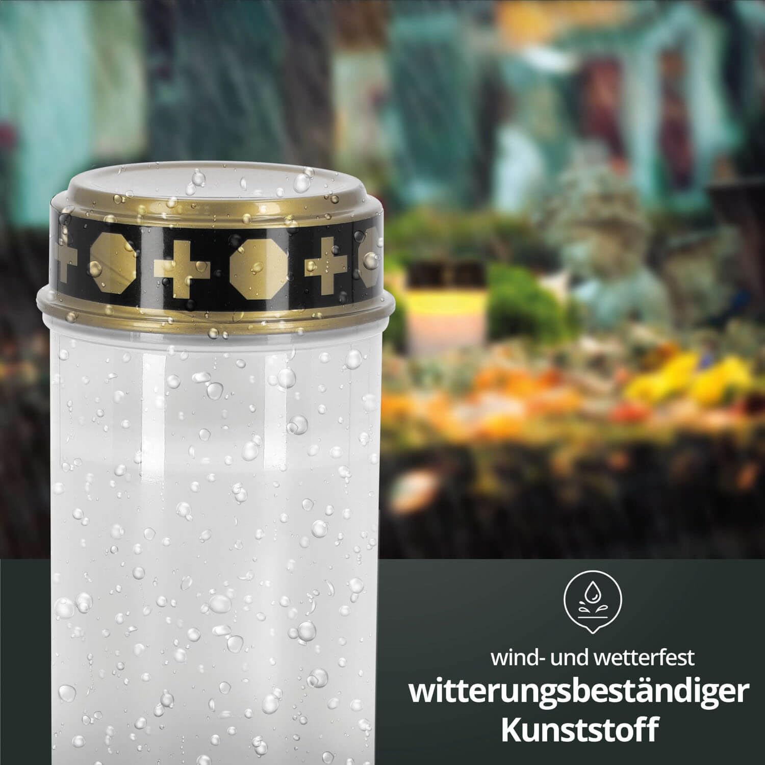 Bougie Solaire Cimetière Lanterne Funéraire Solaire PEARL - LED Vacillante - Autonomie 12h - Étanche IP44 Lanterne Solaire Cimetiere