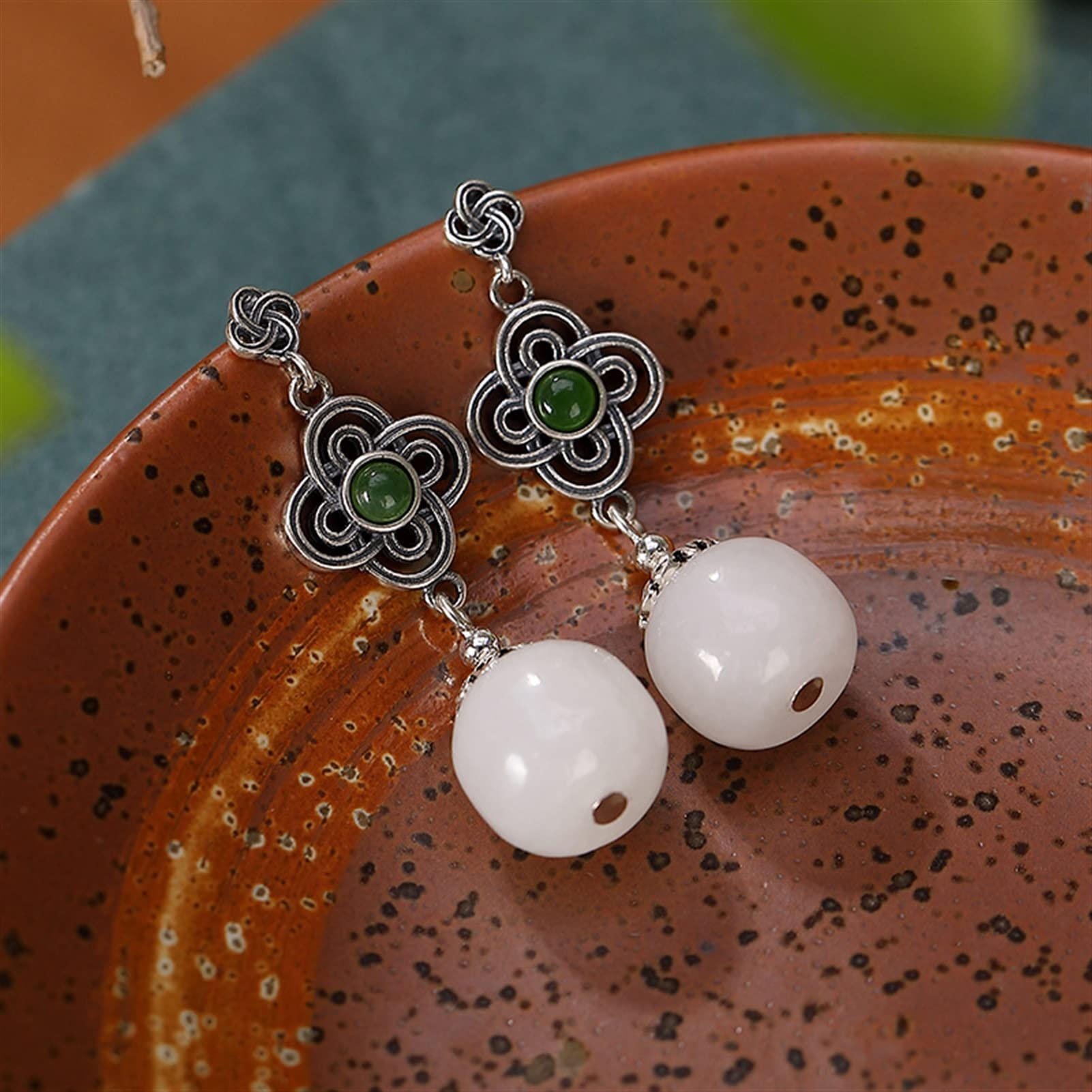 Pendientes de plata S925 con cuentas de barril de jade hetiano para mujer, pendientes para novia