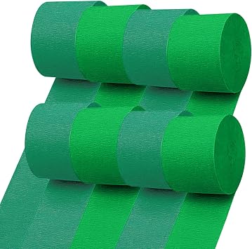 8 Rolls Crepe Paper Streamers 1.8 Inch x 82 Ft/Roll Grass Green and Deep Green Party Streamers for Birthday Wedding Baby Bridal Shower Decorations Christmas Craft Supplies