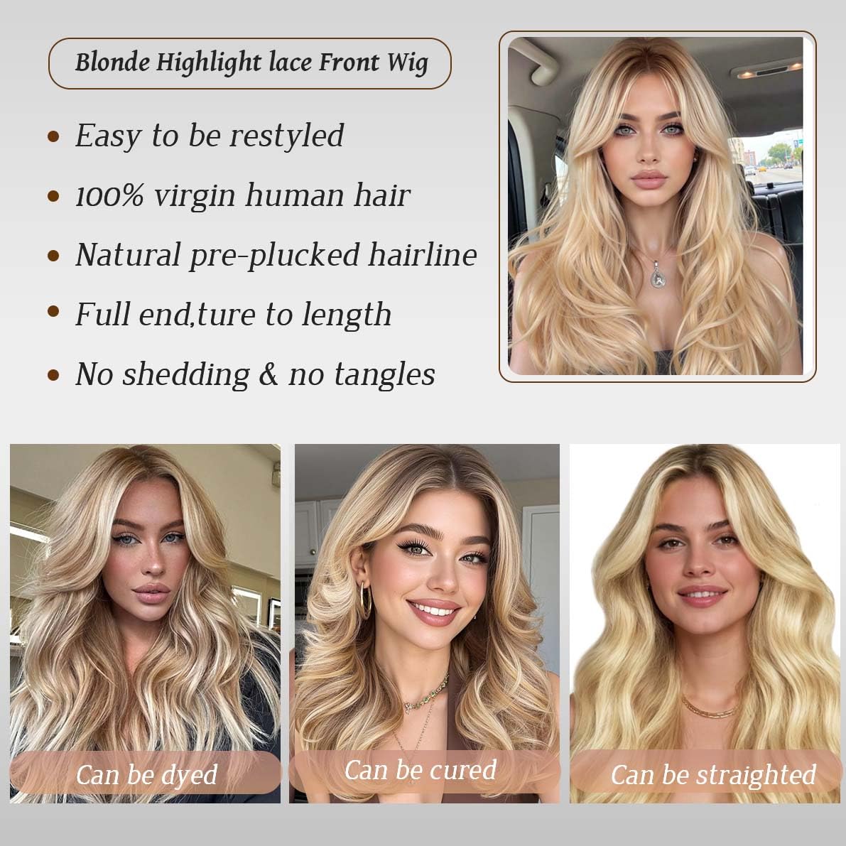 Highlight Ash Blonde Wigs Human Hair, 180% Density 13x6 HD Balayage Glueless Wigs Human Hair for Women Ombre Lace Front Wig Human Hair Pre Plucked with Natural Hairline for Daily Use Hair