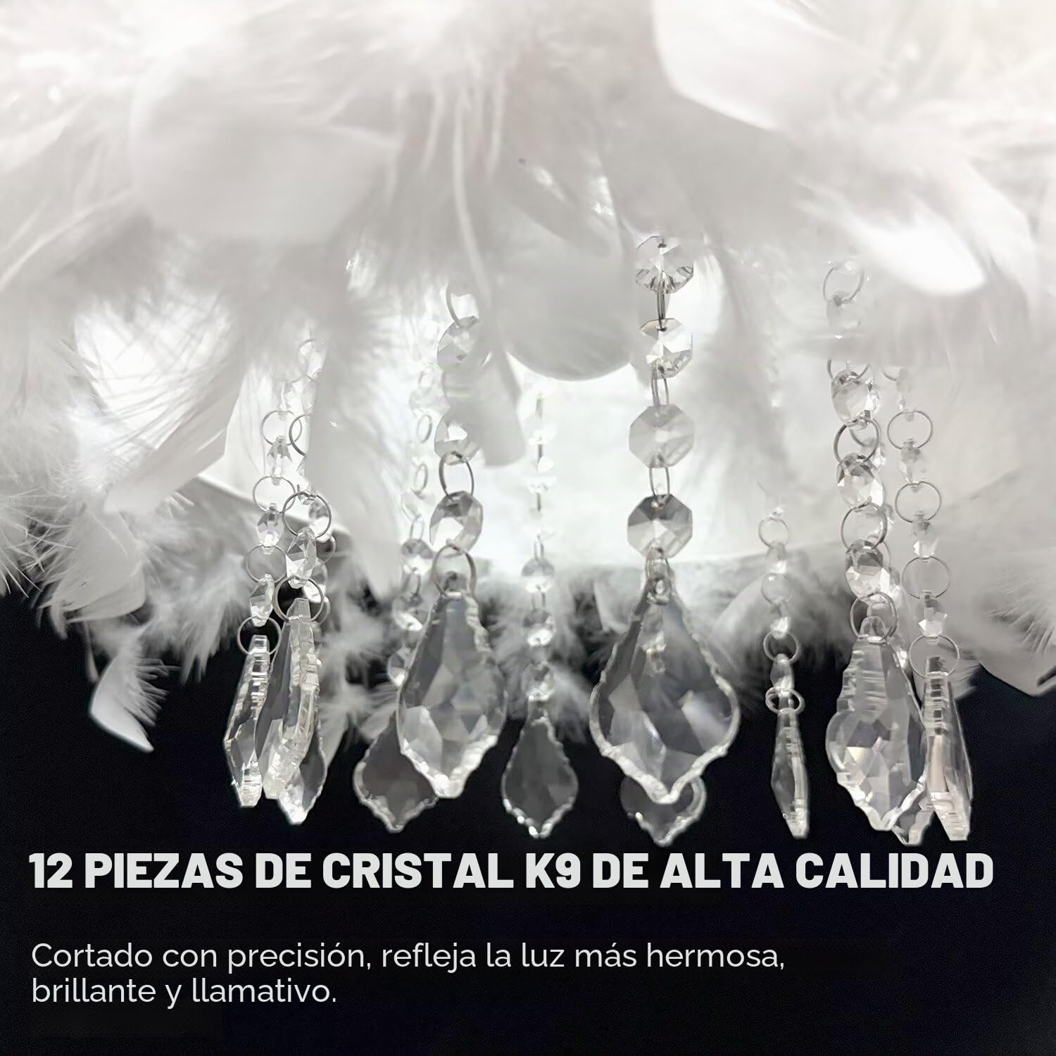Lámpara colgante de plumas de cristal Lámpara colgante de plumas blancas Lámpara de techo Lámpara de techo, Lujo romántico para sala de estar, Comedor, 40 CM / 15.9 PULGADAS