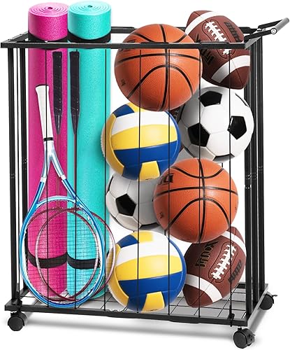 Vista 7 de Columnar - Estantes verticales de almacenamiento de bolas con ruedas, soporte de pared duradero para baloncesto, voleibol, ahorro de espacio