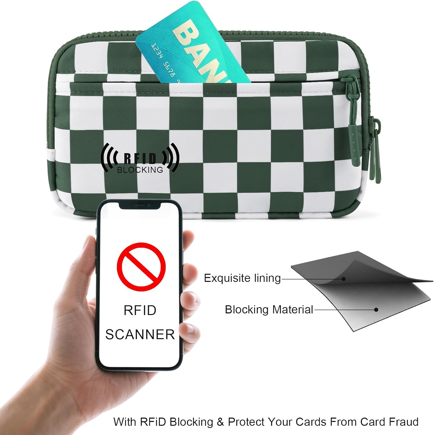 Checkered WristleWallets for Women, RFID Wallet Crossbody with 4 Zippers, Credit Card Holder Cell Phone Organizer - Image 4