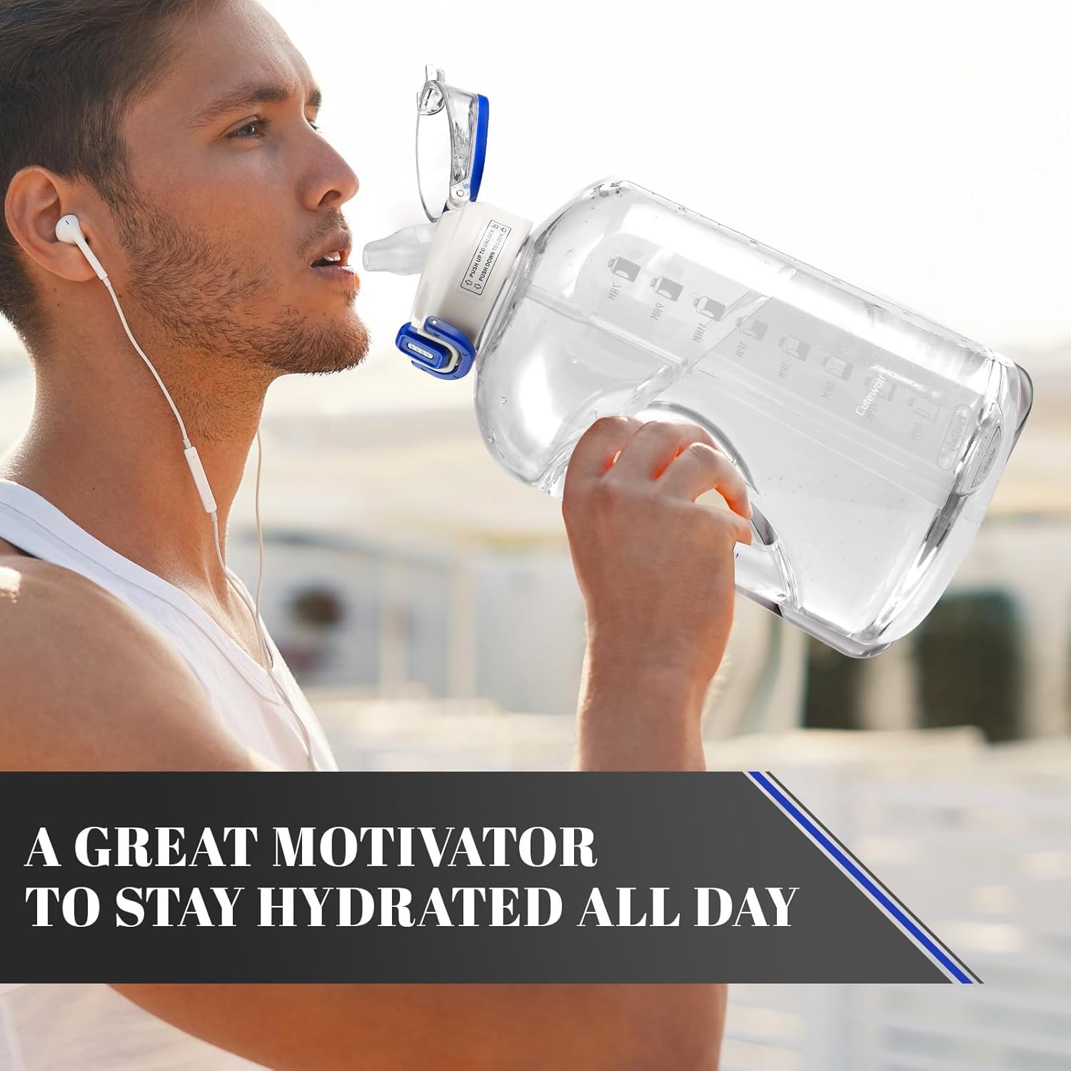 1 Gallon Water Bottle with Straw, 128 oz Large Water Jug with Times to Drink, Reusable Leak Proof with Handle, 2 Lids BPA Free Big Sports Bottles for Fitness Gym Camping (Clear, 128 Ounces) - Image 7