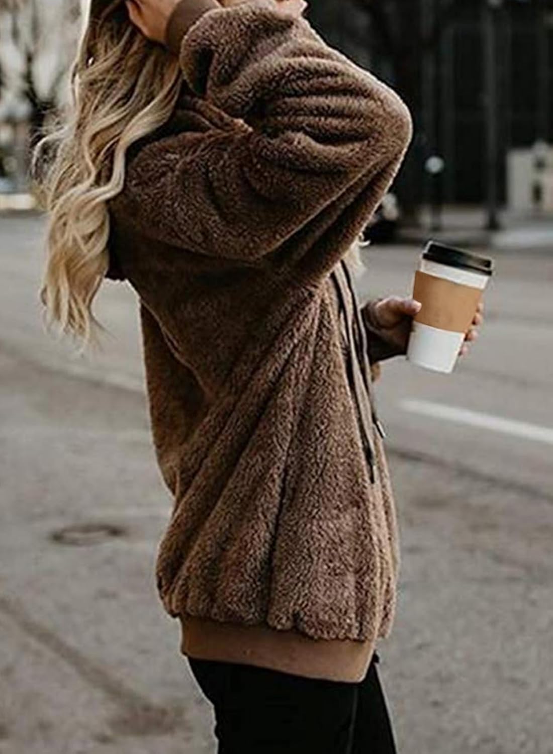 Nirovien Womens Sherpa Jacket Fuzzy Zip Up Hoodie Oversized Fleece Jackets Fluffy Coat with Pockets - Image 3