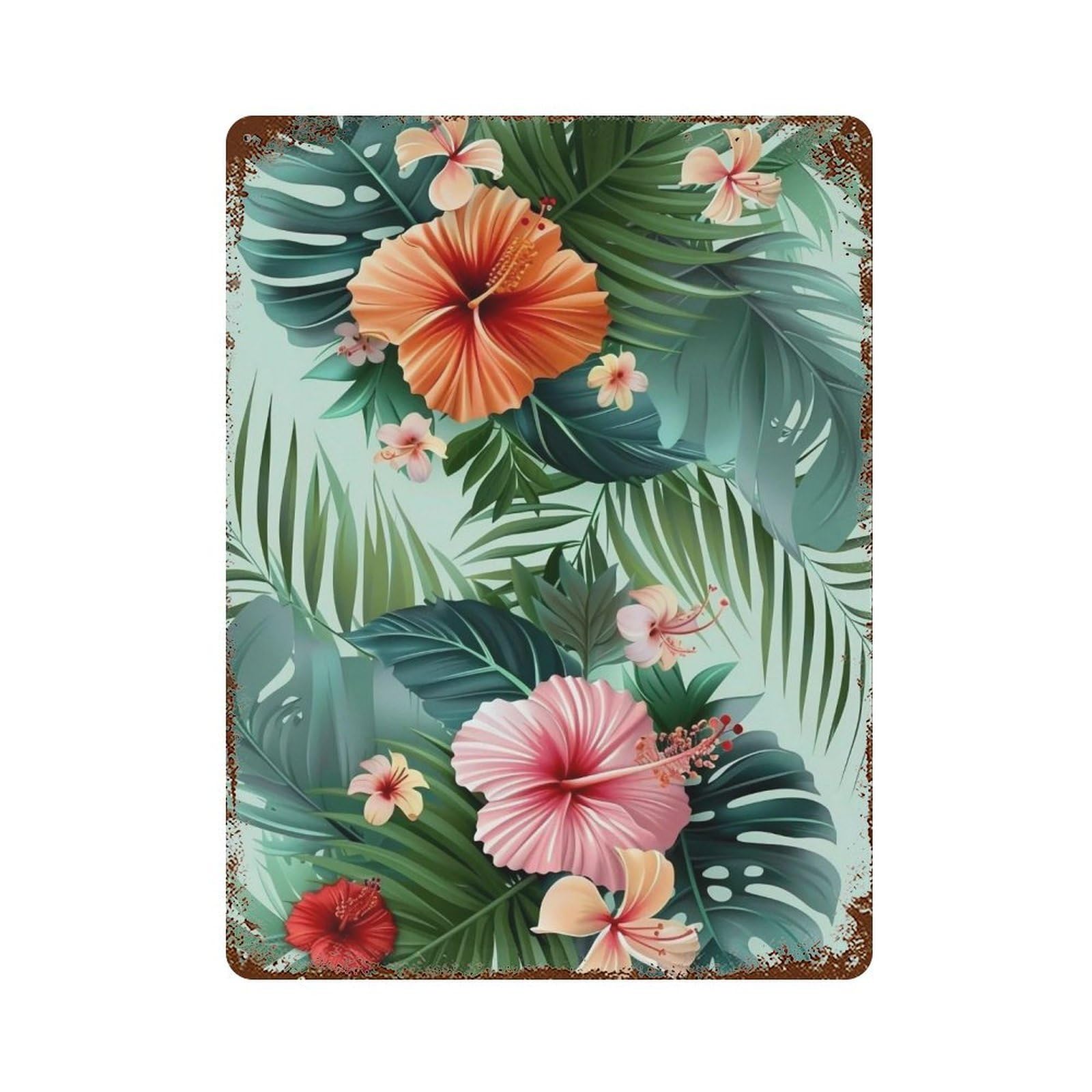 WUJHGRSG Pastel Tropical Foliage 02 Wall Art Retro Iron Vintage Metal Tin Sign Poster Modern Decor for Home Cofffee Club Bar Shop Style 40x30cm