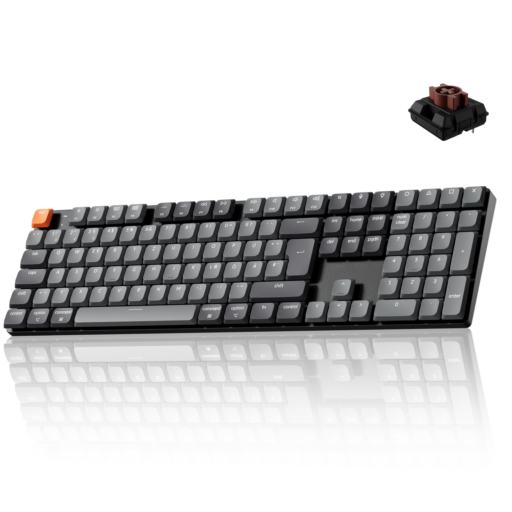 Keychron K5 Version 2 QMK Kabellose Low-Profile Tastatur, 100%-ISO-DE-Layout, RGB, Bluetooth 5.2/USB-C, Shine-Through Tastenkappen, QWERTZ-Tastatur für Mac/Windows/Linux, Milk POM Braun Schalter