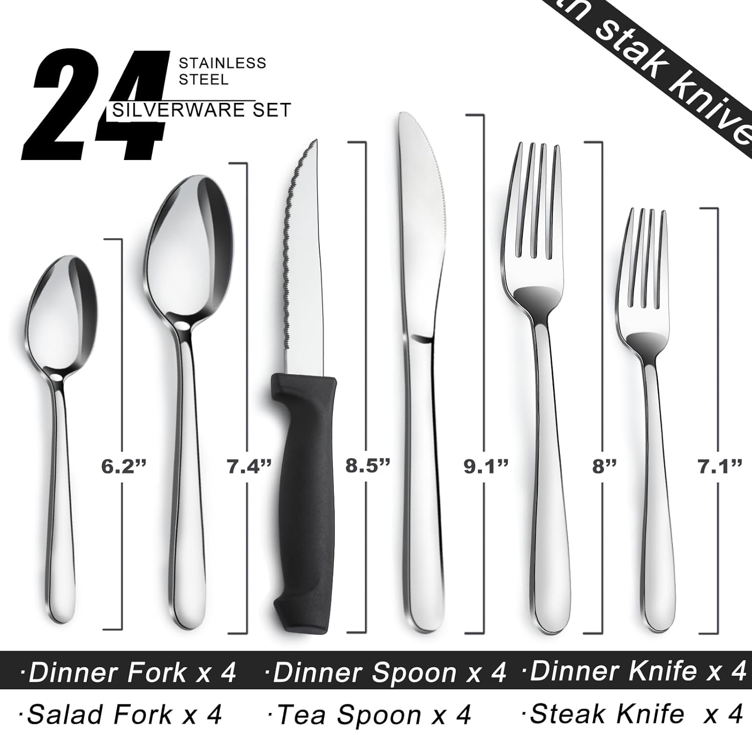 Sierware Set - Stainl Steel Flatware with Steak Knives,