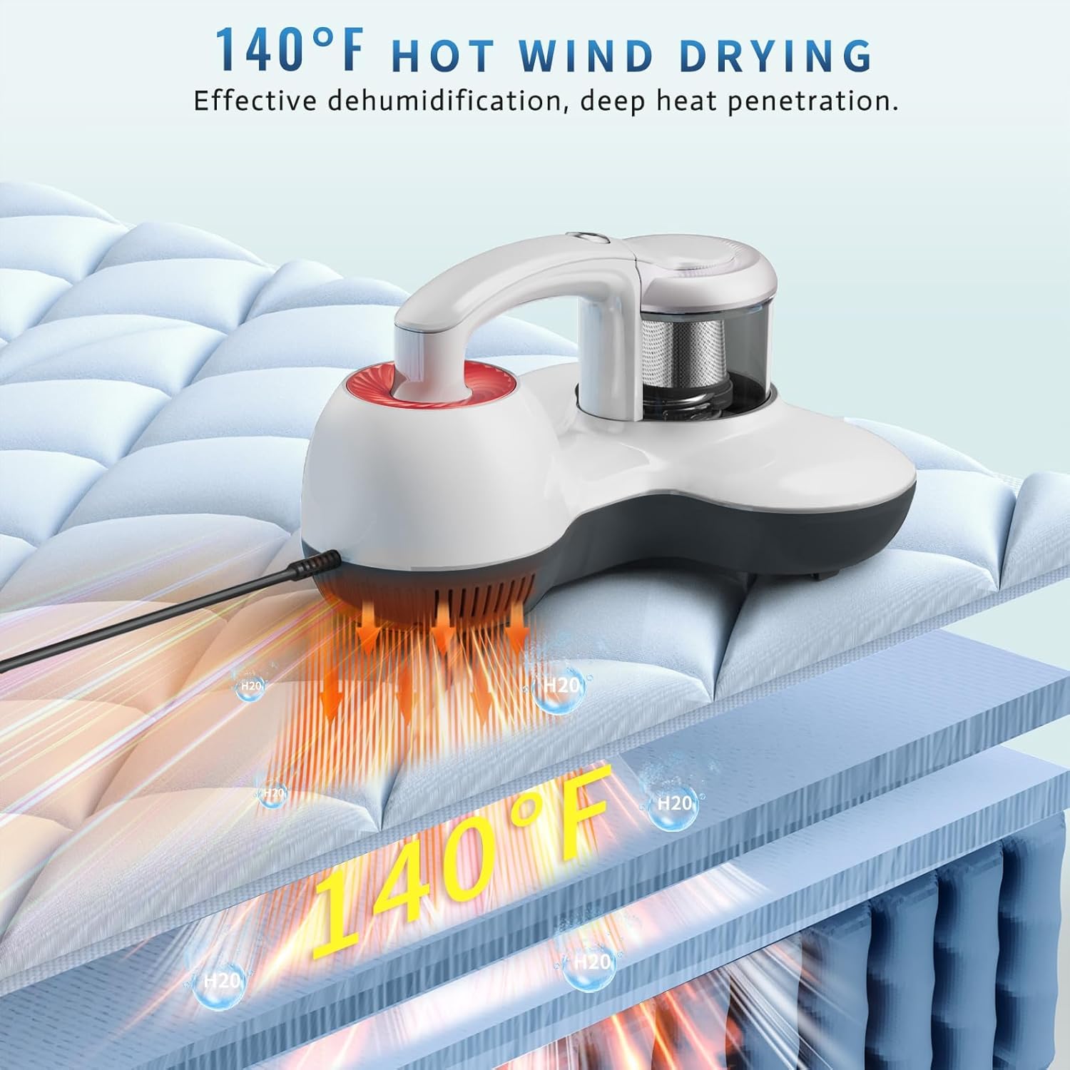 Hersven Bed Vacuum Cleaner, Handheld UV Mattress Vacuum with16KPa & High Heating Tech, Powerful Deep Mattress Vacuum, Effectively Clean Up Bed, Pillows, Cloth Sofas, Pet Hair and Carpets Cleaning