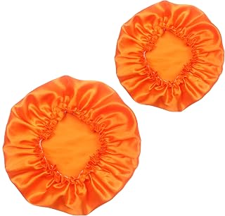 Sweet Easy Pack of 2 Parent-child Satin Sleep Bonnet night cap with elastic band washable Frizzy Curly Dreadlocks Braid (orange)