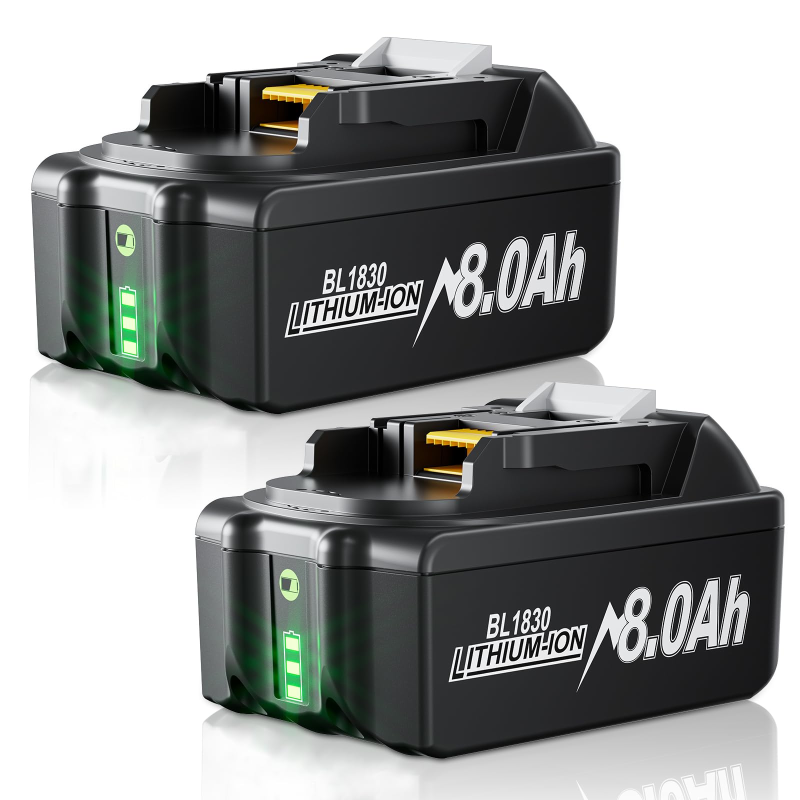 BATTOOL 2X 18V 8.0Ah Ersatzakku für Makita Akku 18v Li-ion Akku Kompatibel mit Makita BL1860B BL1850B BL1860 BL1830 BL1815 BL1860B BL1835 BL1845 BL1850 194205-3 LXT-400 Werkzeugakkus mit LED