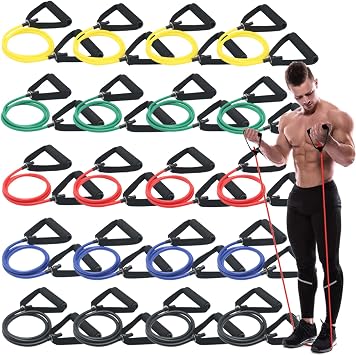 20 Pcs Resistance Bands with Handles for Home Workouts, Universal Exercise Bands Set for Physical Therapy & Rehabilitation, Multi-Functional Strength Training & Toning Elastic Bands for Women and Men