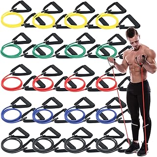 20 Pcs Resistance Bands with Handles for Home Workouts, Universal Exercise Bands Set for Physical Therapy & Rehabilitation, Multi-Functional Strength Training & Toning Elastic Bands for Women and Men