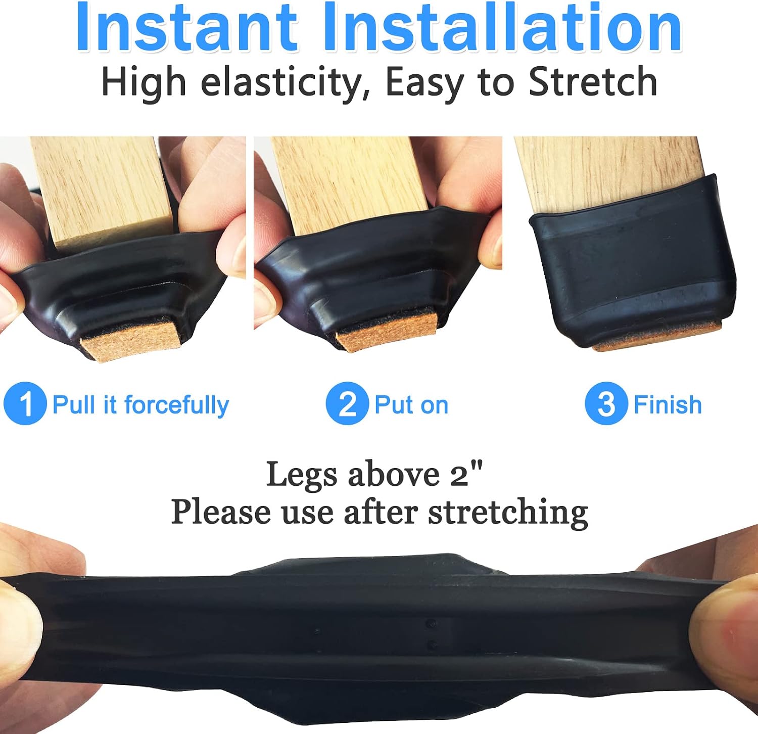Chair Leg Floor Protectors Square with Felt, Round&Square Silicone Chair Leg Covers for Mute Furniture Moving, Elastic Furniture Silicone Chair Leg Protectors (24, Black)