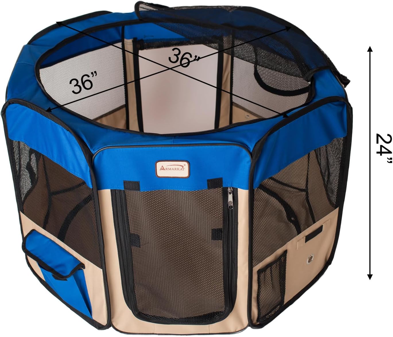 Armarkat Model PP001B-M Portable Pet Playpen in Blue and Beige Combo, Medium