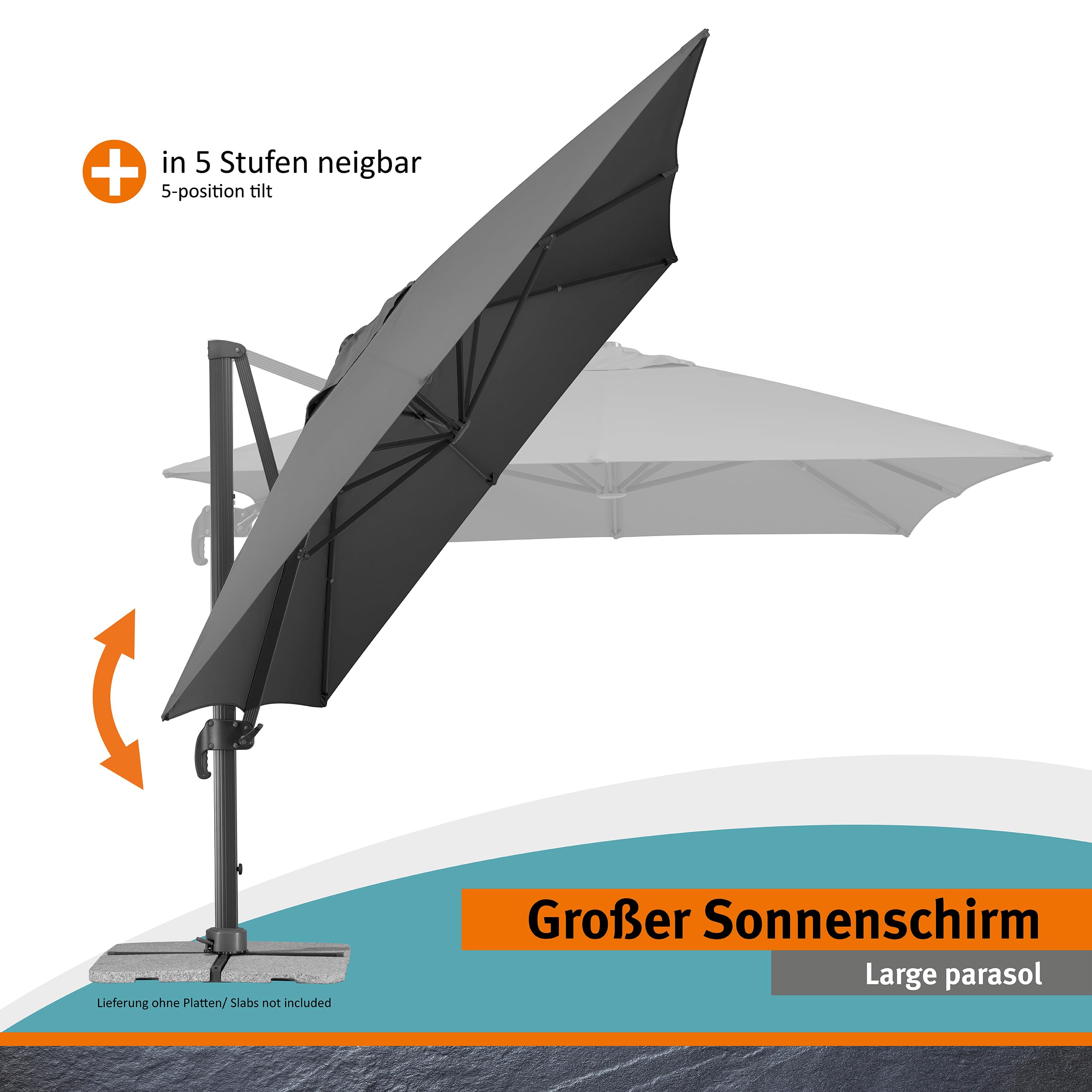 Schneider Sonnenschirm RHODOS GRANDE ca. 400 x 300 cm anthrazit, Anthracite
