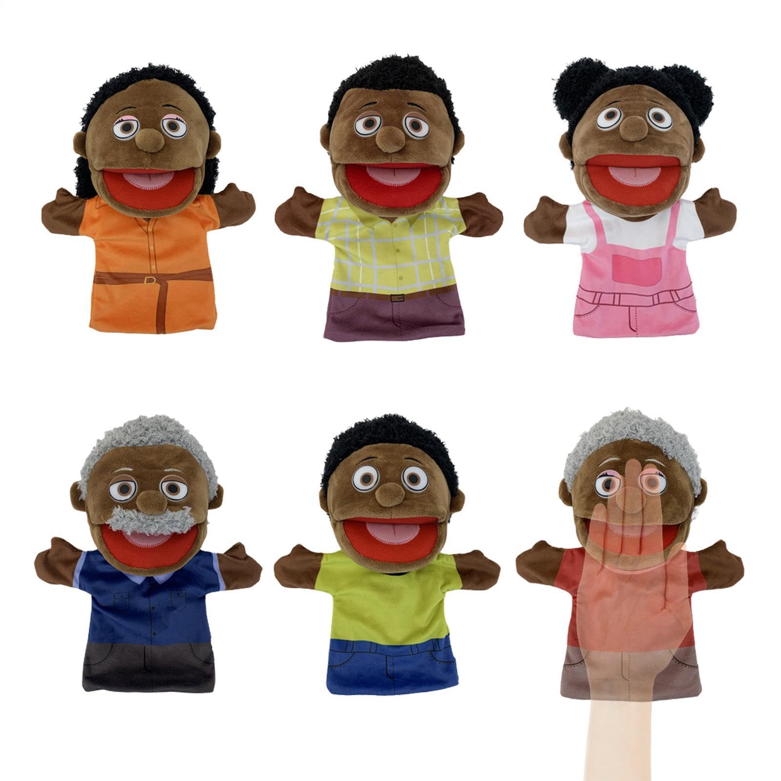 Multikulturelles Puppenset für – Schwarze Puppenpuppen für die für Eltern-Kind-Spiele – Packung mit 6 lehrenden Puppen für Decken, perfekt zum Erzählen von Geschichten und Teat-Spielen | Kind-Spiele – Packung mit 6 lehrenden Puppen für Decken, perfekt zum