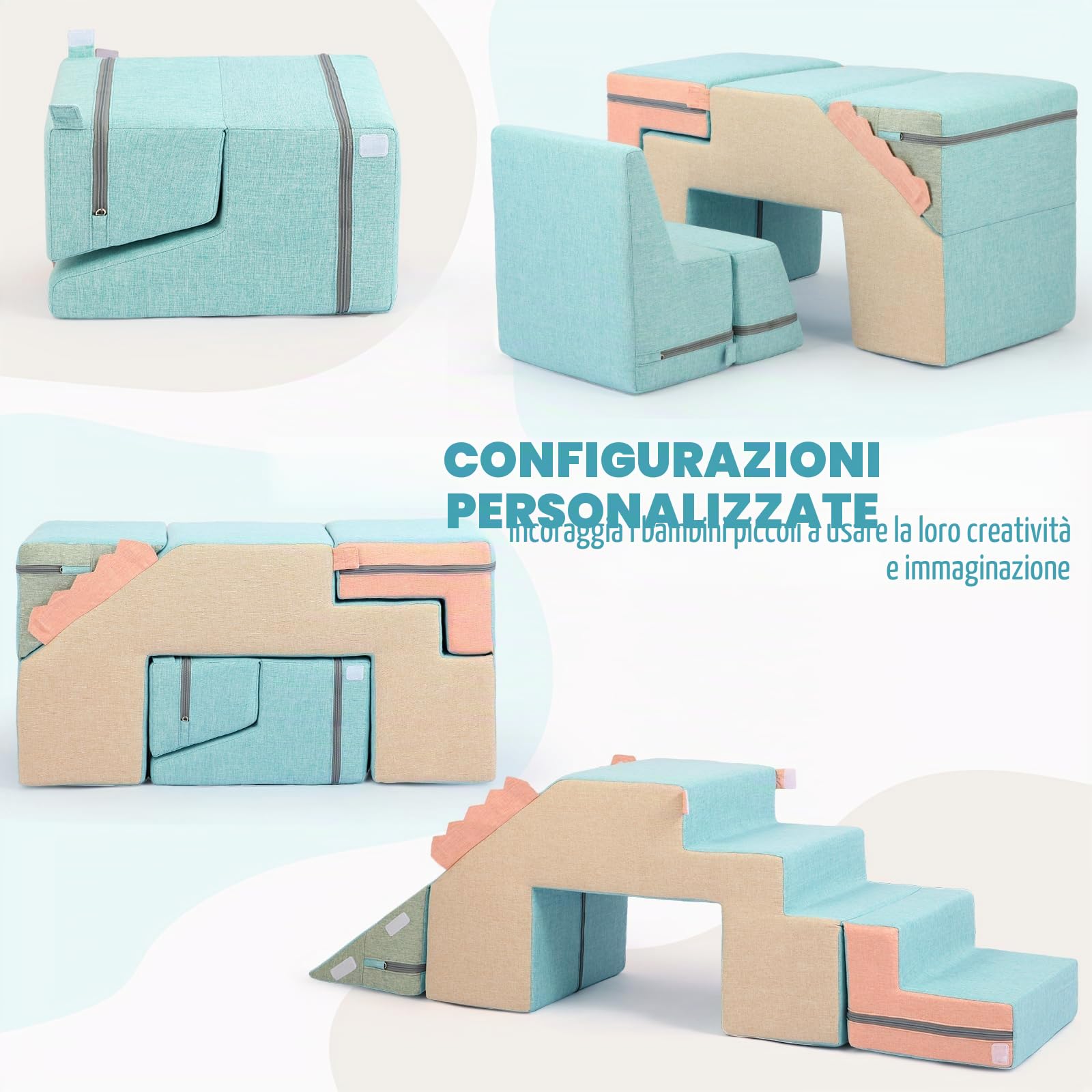 Asweets 4 in 1 Climbing Blocks Blocchi per Bambini in Schiuma Set, Blocchi in Schiuma per Arrampicarsi e Strisciare per Interni, Set da Gioco Morbido Montessori per Bambini