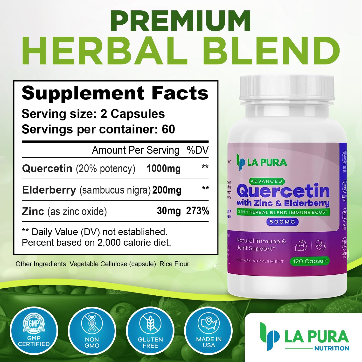 Amazon.com: LaPura Advanced Quercetin 1000mg Elderberry 200mg Zinc 
