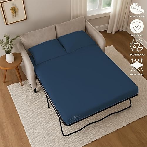 Miniatura 94 de Juego de 4 piezas para sofá cama, 100% algodón de 400 hilos, sábana bajera con bolsillos profundos, suave, sin arrugas y transpirable, calidad