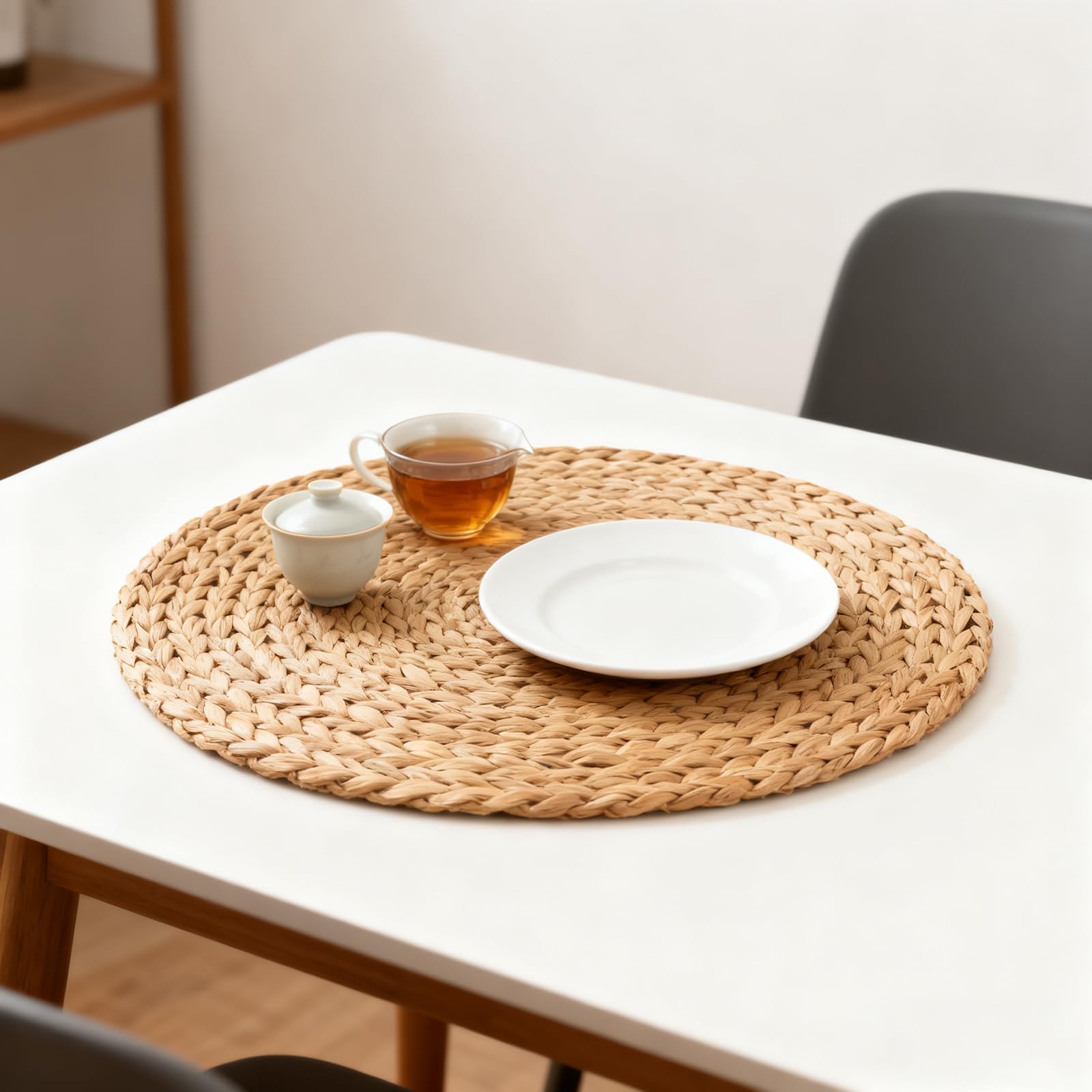 FUNSUEI Set di 5 tovagliette rotonde da 33 cm, intrecciate, rotonde, per tavolo da pranzo, cucina e ristorante