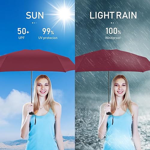 Miniatura 6 de LEAGERA Paraguas de viaje compacto con estuche, mini paraguas para bolso, diseño pequeño, ligero y pequeño, perfecto para sombrilla al aire libre y