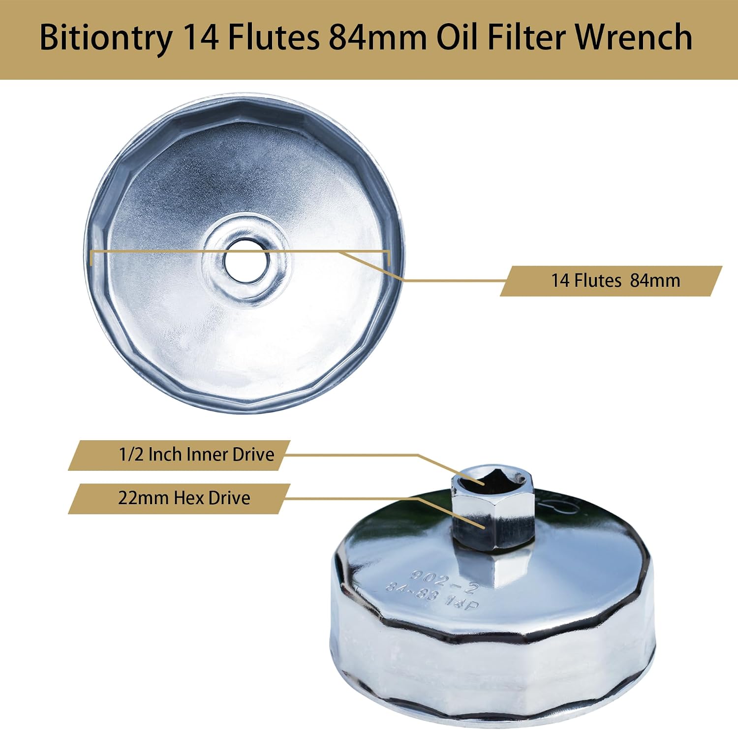 84mm 14Flutes Oil Filter Wrench for Sprinter, Jeep and Dodge. Oil Filter Cap Socket Removal Tool for Changing Oil