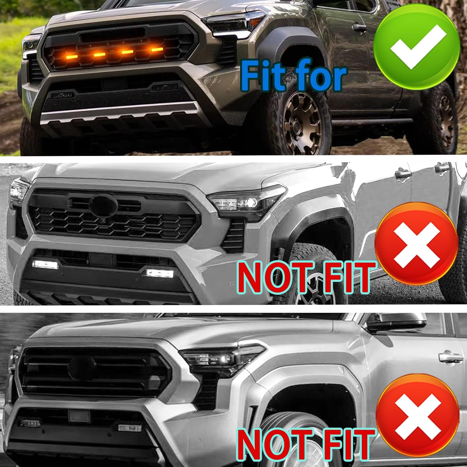 4pc Smoked Housing Amber LED Front Grille Lights DRL Feature Kit for Toyota Tacoma 2024 2025 Trailhunter TRD Pro Cab Pickup Accessories (Yellow)