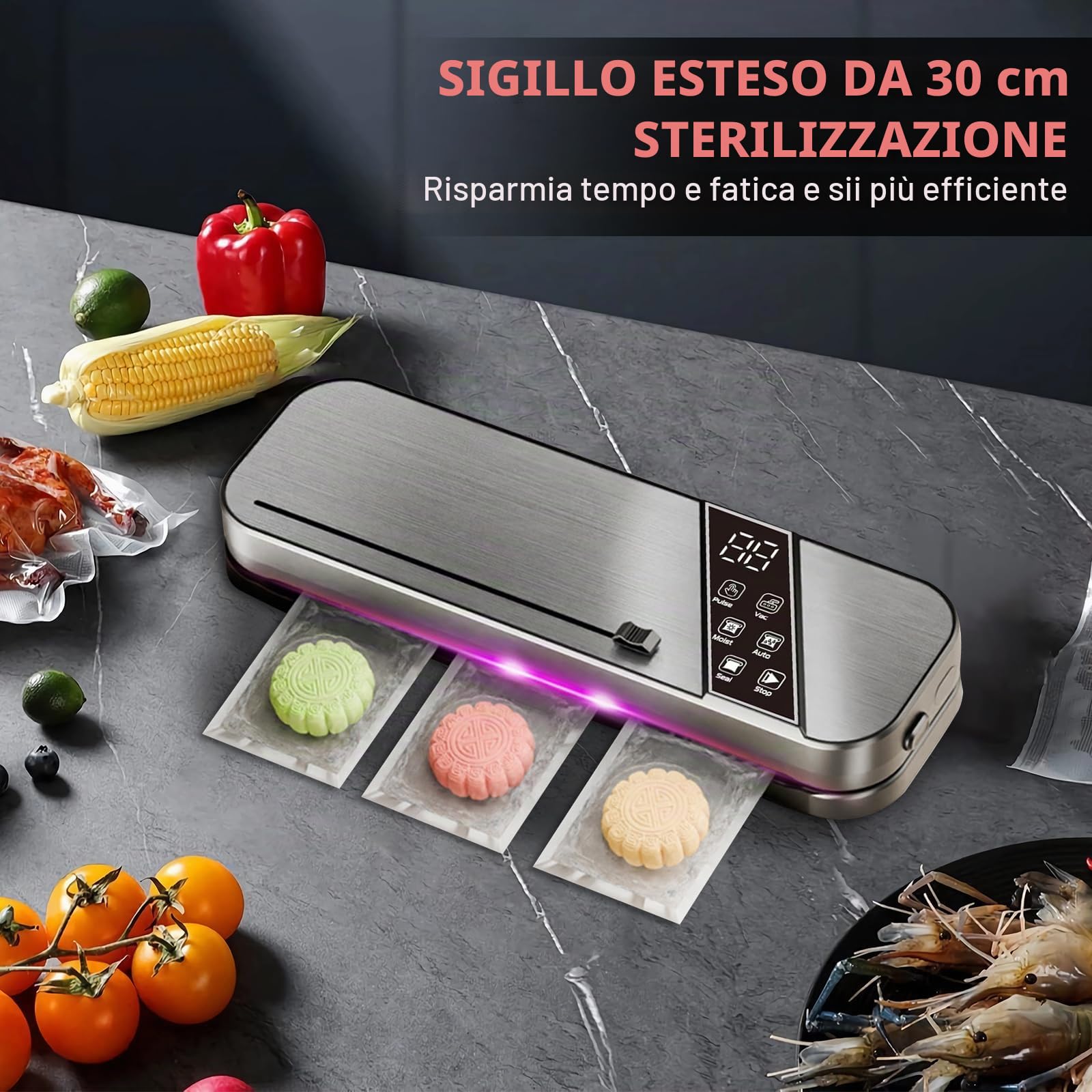 Macchina sottovuoto per alimenti professionale UV, 15L/Min sigillatore a vuoto con 100 sacchetti sottovuoto inclusi, sottovuoto per alimenti per cottura sous-vide