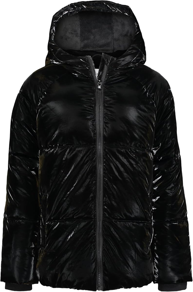 Calvin Klein Girls' Short Length Hooded Winter Puffer Jacket With Fleece Lining