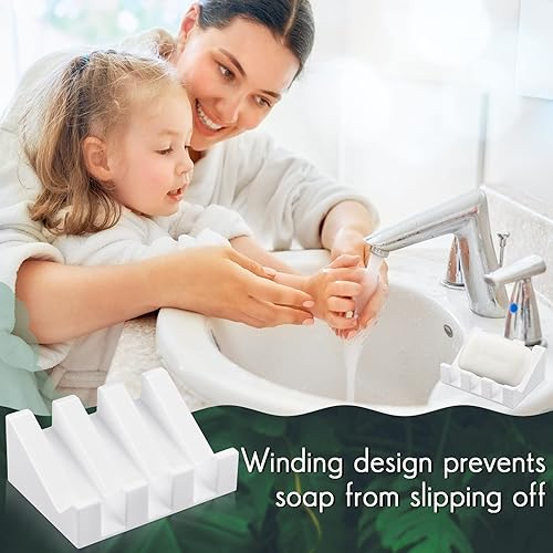 Miniatura 5 de Cunhill Jabonera de silicona de 3 piezas, jabonera autodrenante, barra de cascada, bandeja con protector de jabón de drenaje para accesorios de