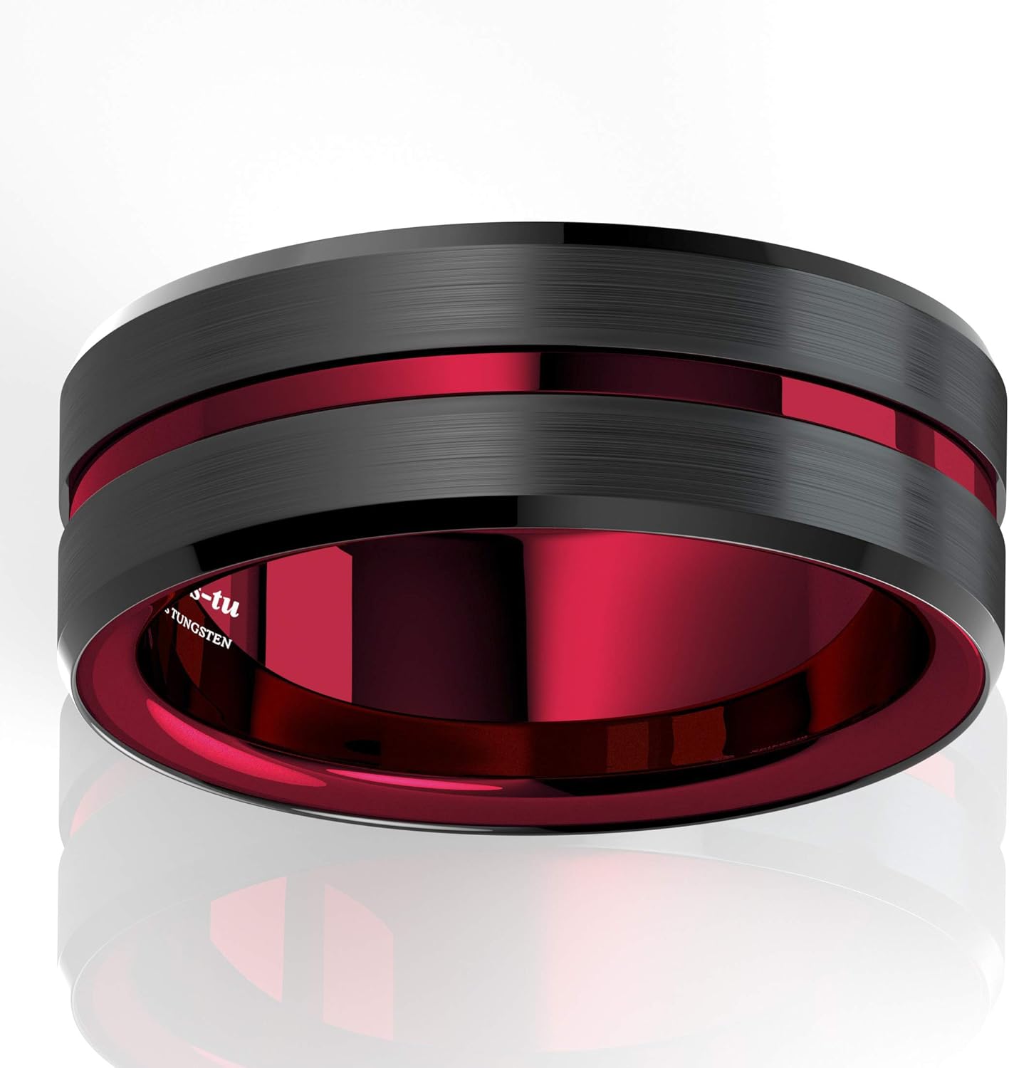 ATOP 8Mm Splicing Black Brushed Tungsten Carbide Ring With Comfort Fit Red Inner ring Wedding Band Ring Men Jewelry Delicate Style Gift
