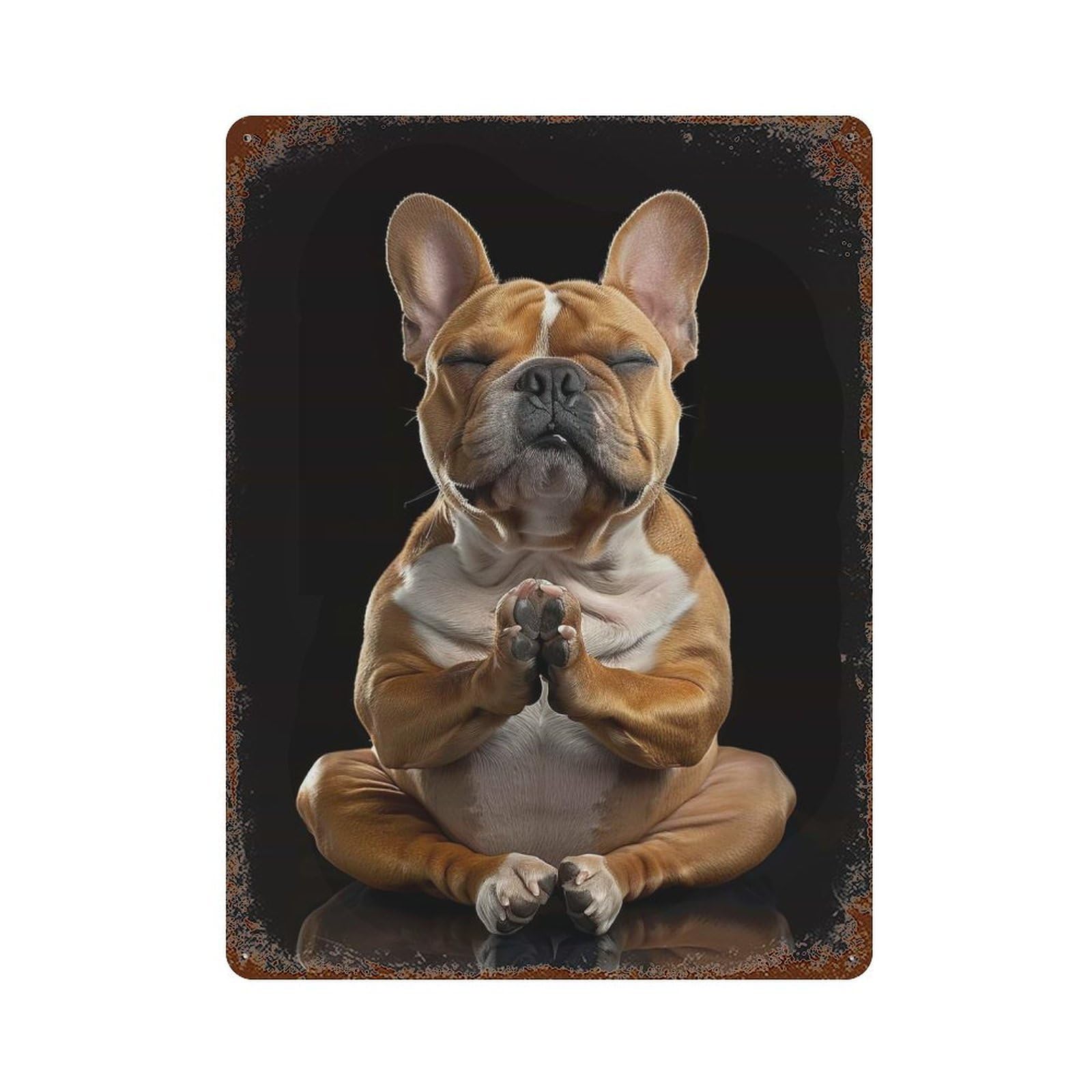Rust Effect Bulldog Yoga Relax Decorative Tin Sign 15.7"x11.8", Rustic Home Decor for Cafe, Home Bar And Lounge Decor