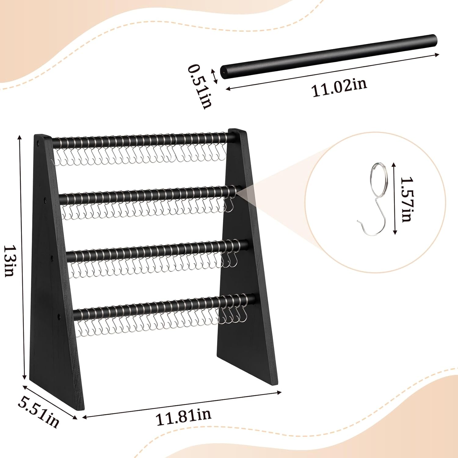 4 Tier Bracelet Holder Stand with 100 Hooks, Wooden Bracelet Display Organizer Rack for Jewelry, Home, Vendors and Store Display (Black)