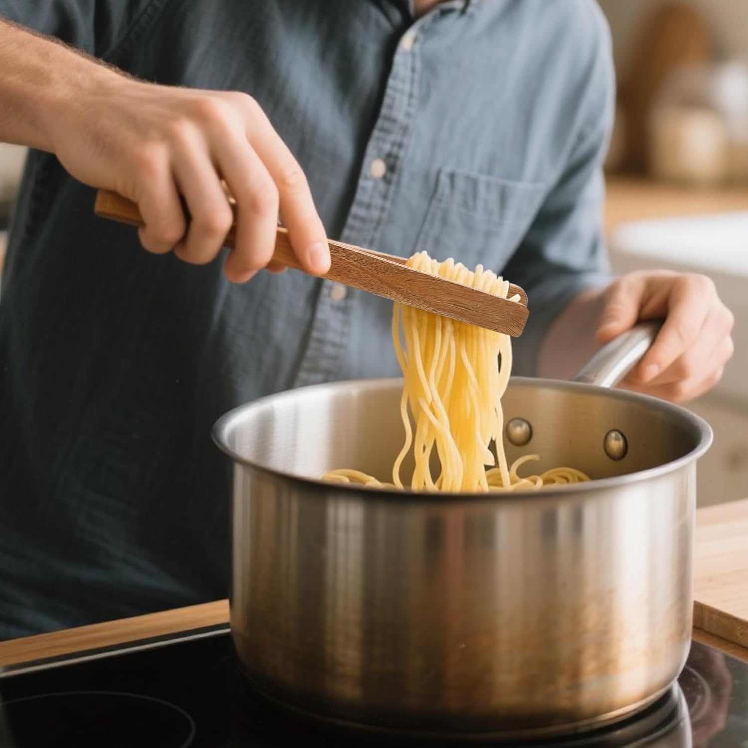 Acacia Wooden Kitchen Utensil Set of 8 – Natural Wood Cooking Utensils & Spoons for Cooking, Durable Heat-Resistant Non-Toxic Kitchen Tools for Non-Stick Cookware - Image 7