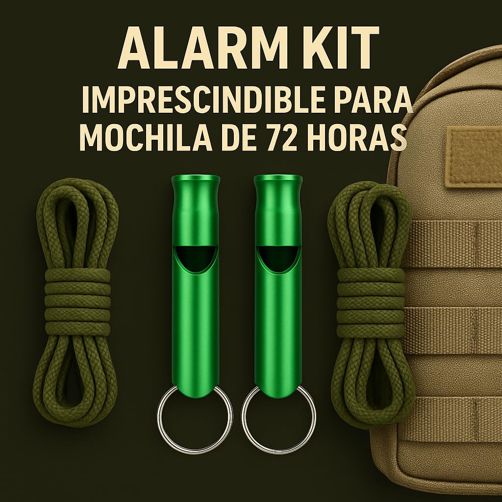 Silbato de Emergencia con Cuerda Paracord 9 Núcleos – Silbato de Supervivencia de Aluminio con Anilla para Senderismo, Montaña, Camping y Seguridad en Coche | Apito de Emergência