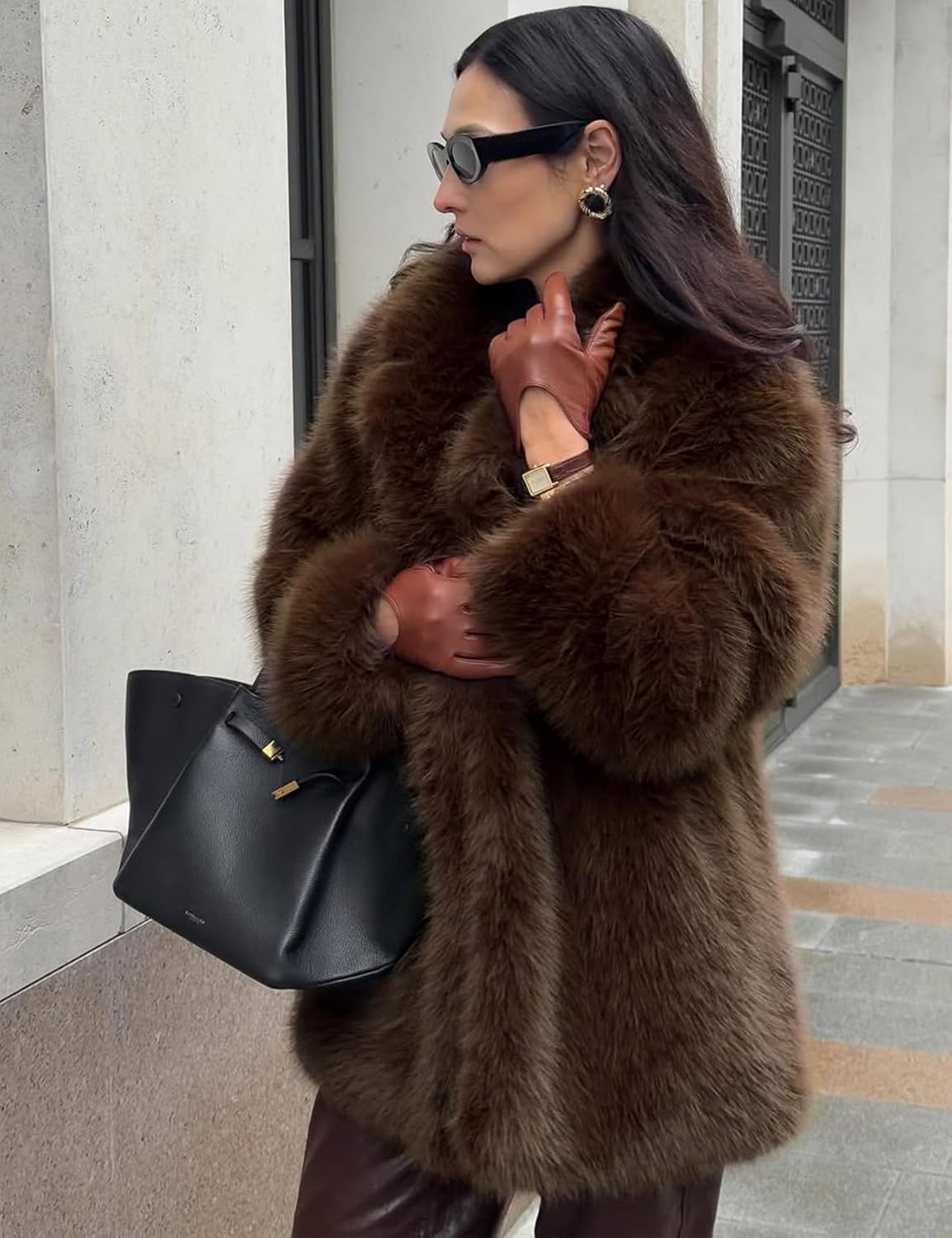 COZYPOIN Womens Faux Fur Coats Warm Mid Long Furry Jackets Long Sleeve Lapel Winter Fluffy Outerwear Shaggy Parka Coat - Image 4