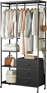 Industrial L Shaped Closet Organizer, Freestanding Corner Clothes Garment Rack With Hanging Rods And Storage Shelves - Rustic Brown