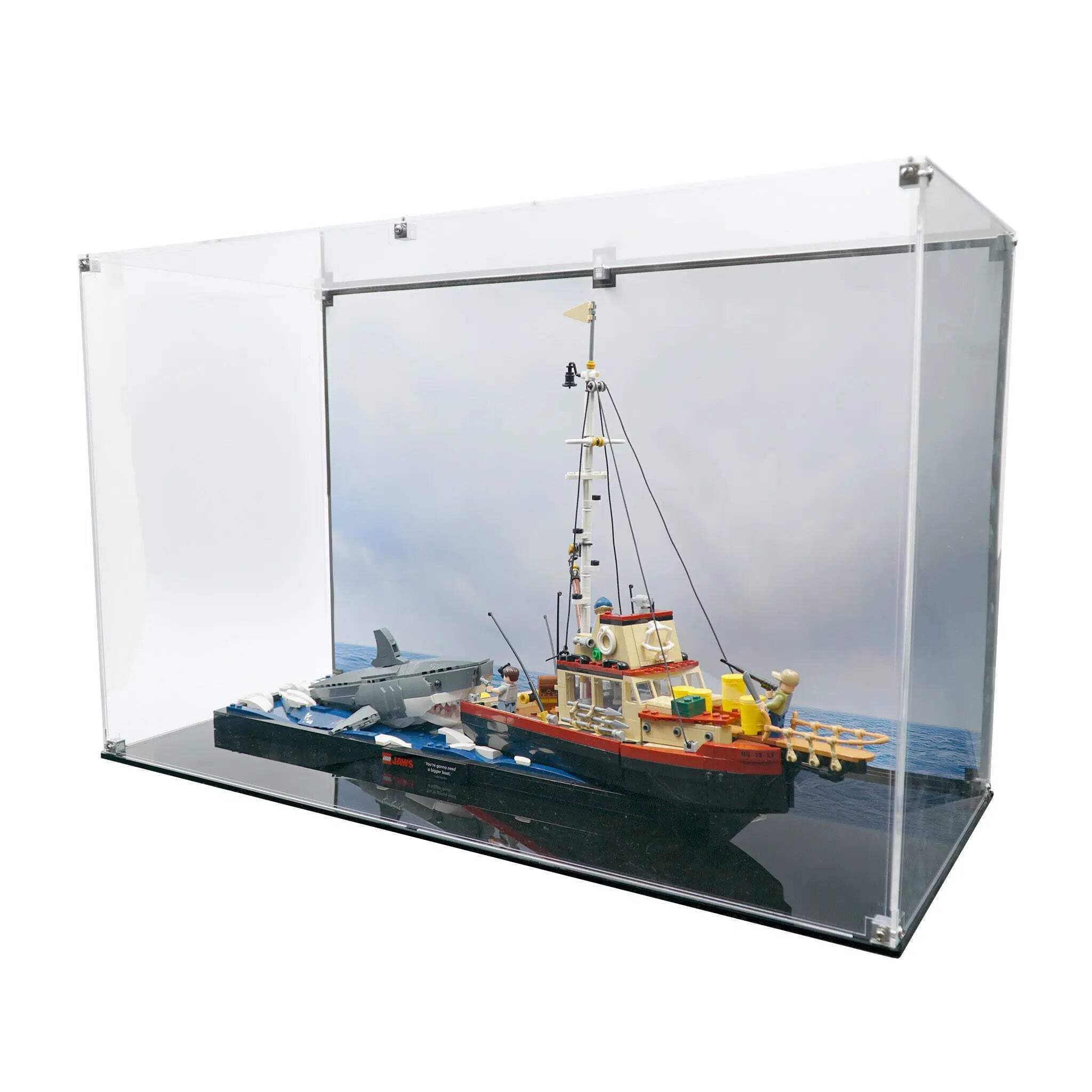 Brickcessories Display Case Compatible with Lego 21350 - Jaws Printed Background Art